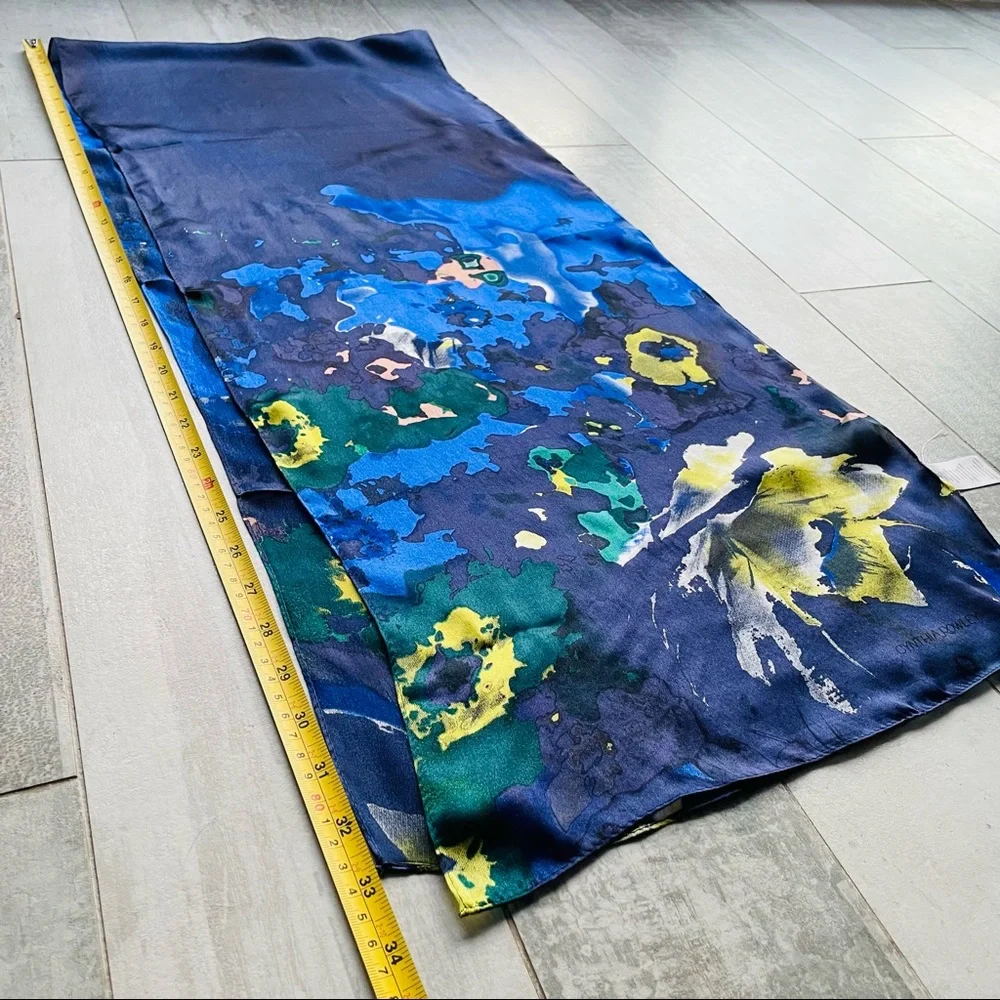 Cynthia Rowley Silk Abstract Art Nautical River Of Color Rectangular Long Scarf